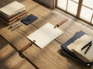 Bovenaanzicht van een eiken vergadertafel met zakelijke documenten en vulpennen aan weerszijden, verbonden door één gedeeld contract in het midden.
